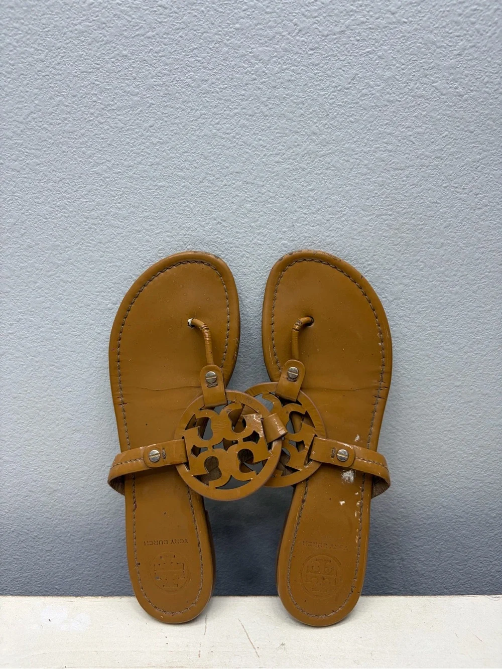 Tory Burch Brown Patent Leather Miller Sandals Size 8.5